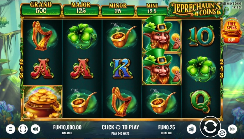 Ирландская тематика на игровом слоте «Leprechaun‘s Coins» в Rox casino